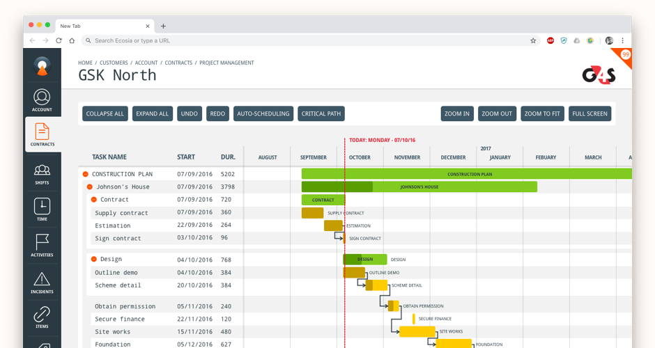 A custom project planning app was built into the system