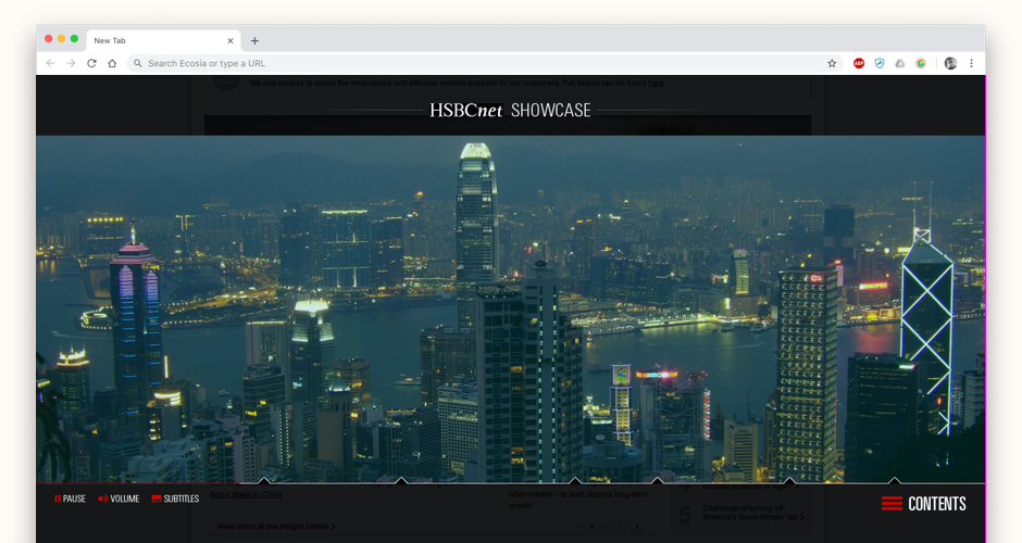 A full width modal contained the interactive video piece