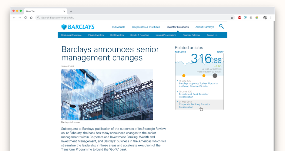 Deeper level page templates allowed for more content with always a nod back to the share price