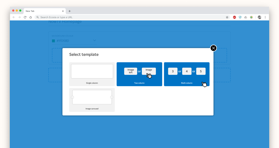 Template selection modal