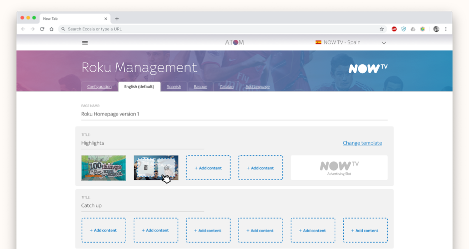 A specialised setup screen for the NowTV box interface