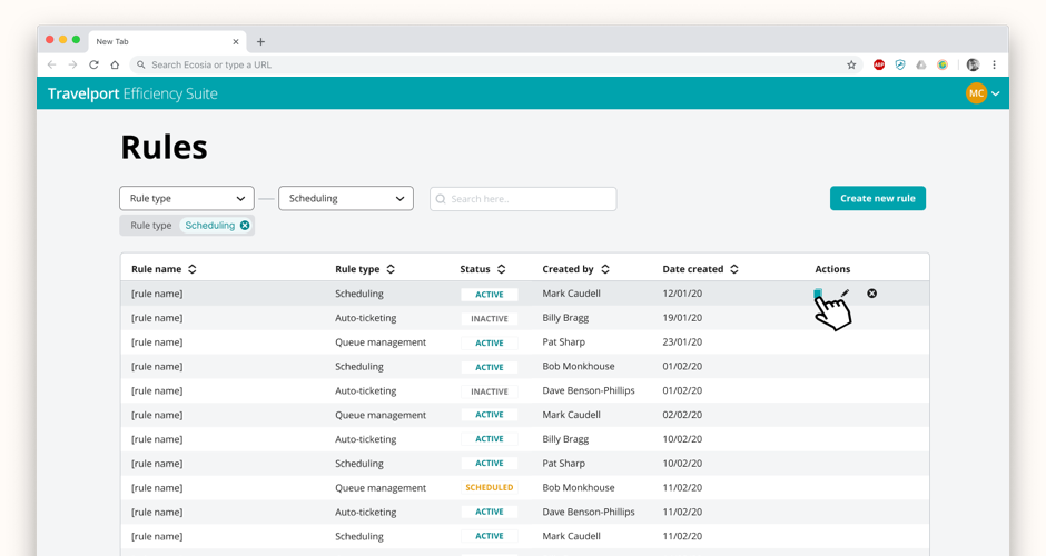 Basic list of rules with actions